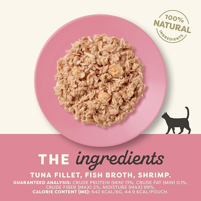 Applaws Natural Wet Cat Food in Broth, Limited and Natural Ingredients, High Protein with No Artificial Additives, Tuna Fillet & Shrimp in Broth (12 x 2.47oz Pouches)