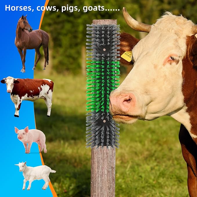 Livestock Scratch Brush for Cattle, Horses, Goats, Cow, Durable Scratching & Massage Grooming Tool for Healthy Coat, Relieves Itching, Easy Install on Fence Posts(4pcs, Gray)