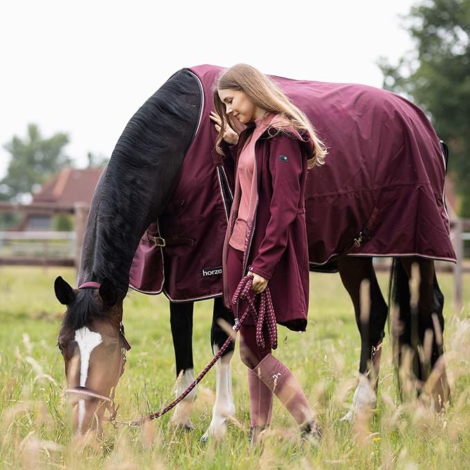 HORZE Glasgow Lightweight Waterproof Horse Turnout Blanket (100g Fill) - Burgundy - 69 in