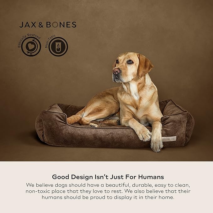 Jax & Bones Dog Bed Lounge - Machine Washable Bed for Dogs - Extra Heavy Duty Bolstered Sides - Medium Grey Dog Mat Beds | 32 x 27 Inches