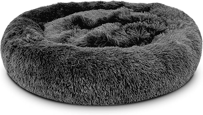 The Dog’s Bed Sound Sleep Donut Dog Bed, XXL Grey Fur Calming Nest Bed Removable Cover