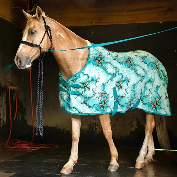 Jeffers Expression Standard Neck Fleece Cooler for Horses, 78"- Equine Towel Blanket, Moisture Absorbent, Light Weight, Best for Drying, Exercise, Bathing, Adjustable Belly Bands - Bisbee Blue