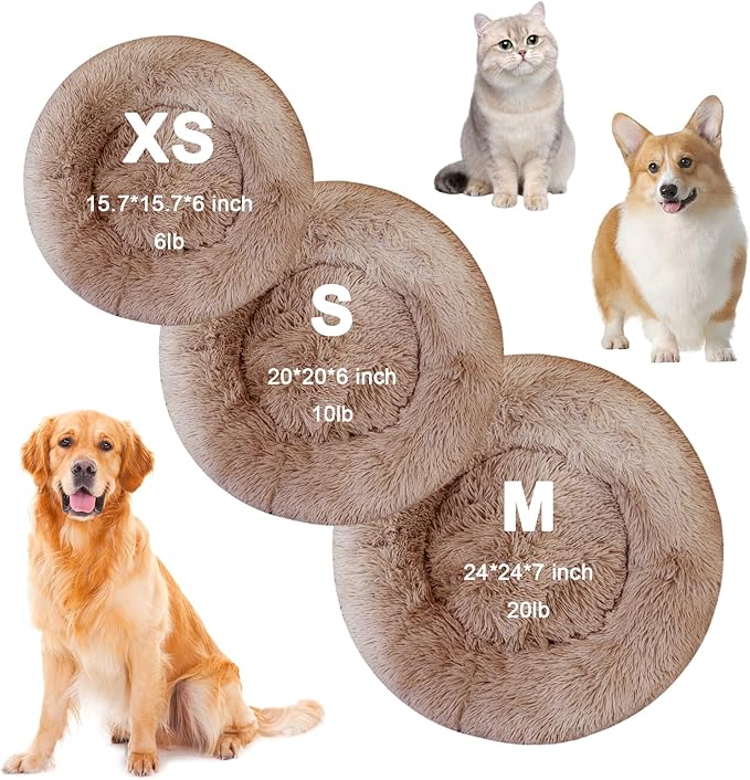 Nisrada Dog Bed for Small Medium Large Dogs Cats, 20 inch Calming Washable-Round Cozy Soft Pet Bed for Puppy and Kitten with Slip-Resistant Bottom
