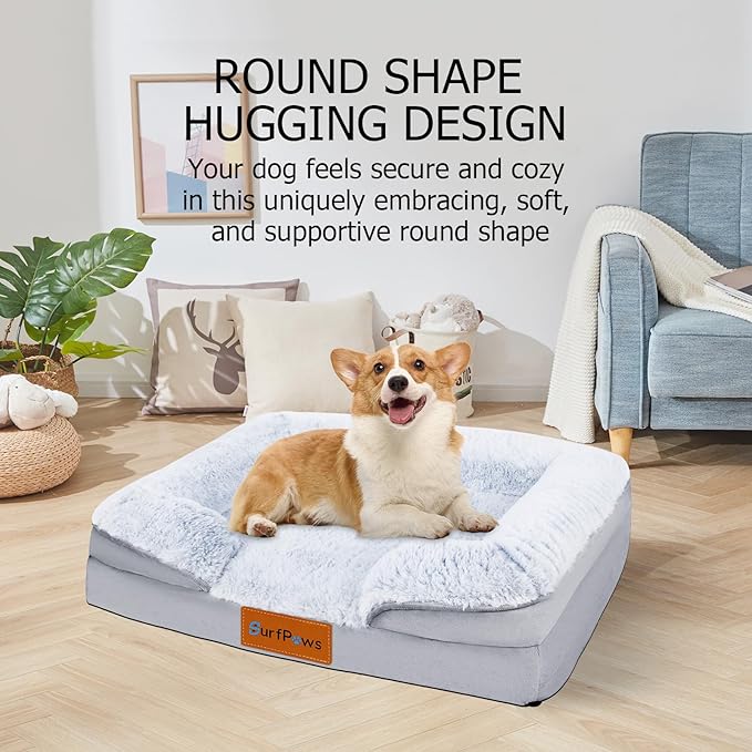 Orthopedic Dog Bed with Memory Foam - Luxurious Plush Surface, Removable & Washable Cover, Non-Slip Bottom, Dog Sizes (Small)