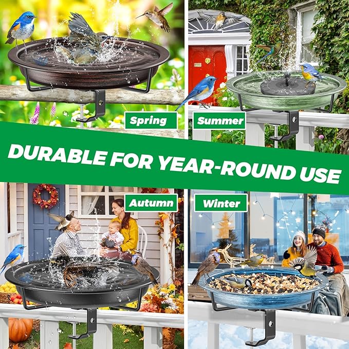 Deck Mounted Bird Bath for Outside, Detachable Birdbath Bowl with Sturdy Clamp, Outdoor Bird Baths Bowl for Attracting Birds Garden Yard Decor (Brown)