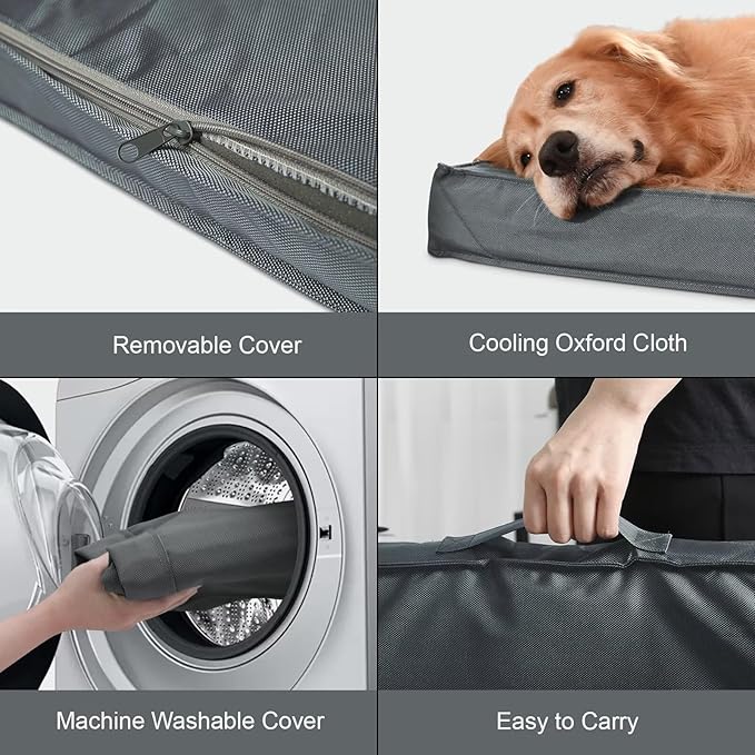 Outdoor Orthopedic Dog Bed, Waterproof Dog Bed for Large Dogs 36x27 Inch, Egg Crate Foam Pet Mat with Washable Removable Oxford Cooling Cover, Grey