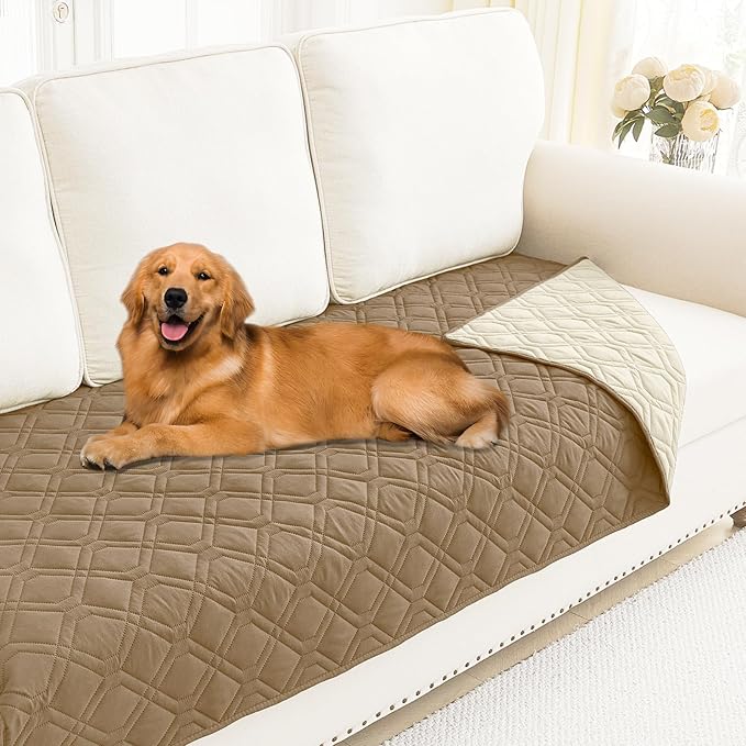 Smiry Waterproof Dog Blanket, 30x70 Inch Soft Pet Bed Cover Reversible, Washable Sofa Couch Furniture Protector for Small Medium Large Dog Puppy Cat, Geometric, Camel/Beige
