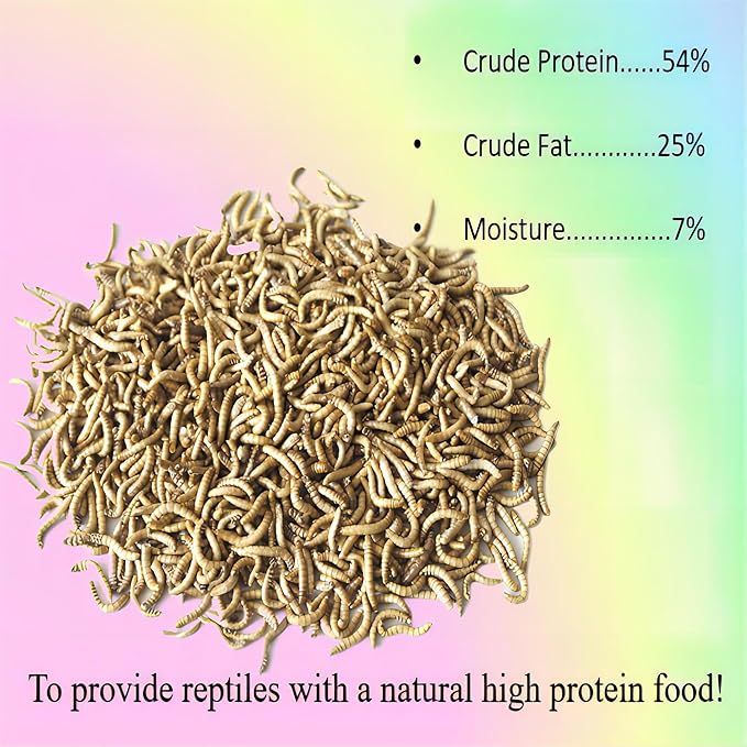 20 oz freeze-dried mealworms - Low temperature freeze-dried process, non-destructive high-end process to remove moisture. The fragrant, meaty dried worms provide a high protein source for chickens
