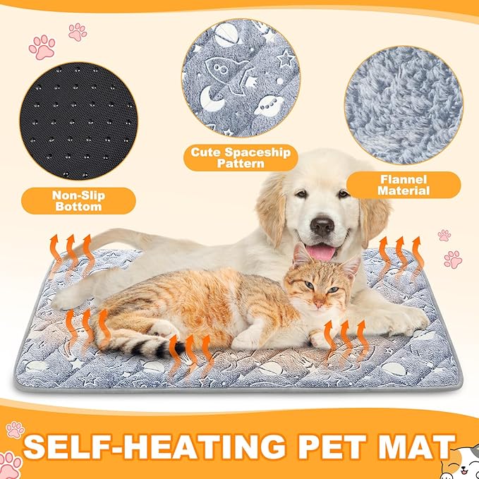 Riakrum 4 Pack Self Warming Cat Mat Heating Cat Bed 24" x 18" Thermal Dog Self Warming Pad Pet Heating Pad Non Slip Bottom Washable with Storage Bag for Indoor Outdoor Kitten Pet(24 x 35 Inches)