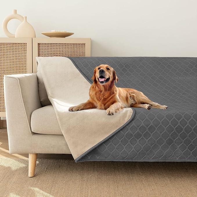 fuguitex Waterproof Dog Blanket Bed Cover Dog Crystal Velvet Moroccan Fuzzy Cozy Plush Pet Blanket Throw Blanket for Couch Sofa(82 * 102 inch, Dark Grey+Beige)