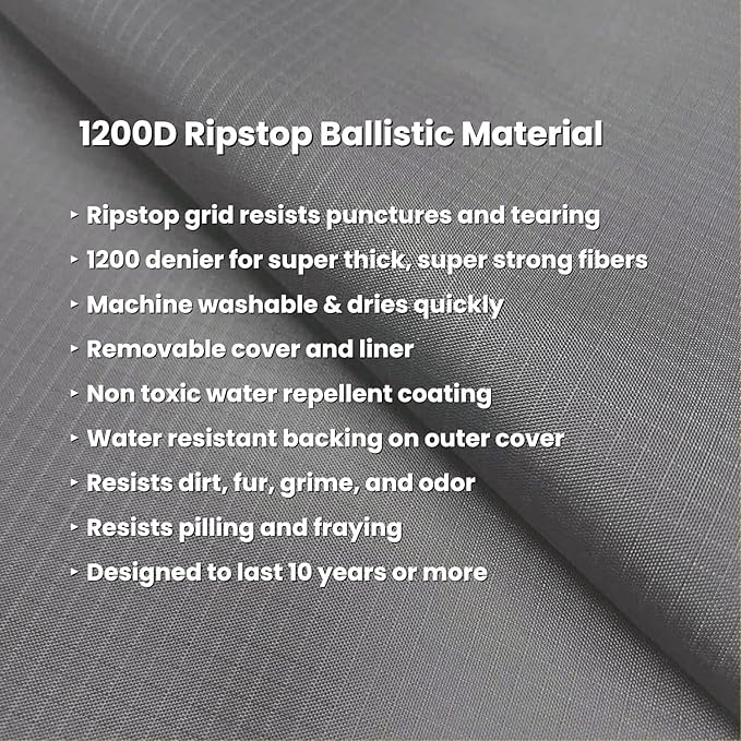 K9 Ballistics Tough Rip-Stop Orthopedic Dog Crate Bed - Durable, Removable, and Washable Cover, Kennel Crate Pad Fits in Crate, X-Large 47"x29", Standstone