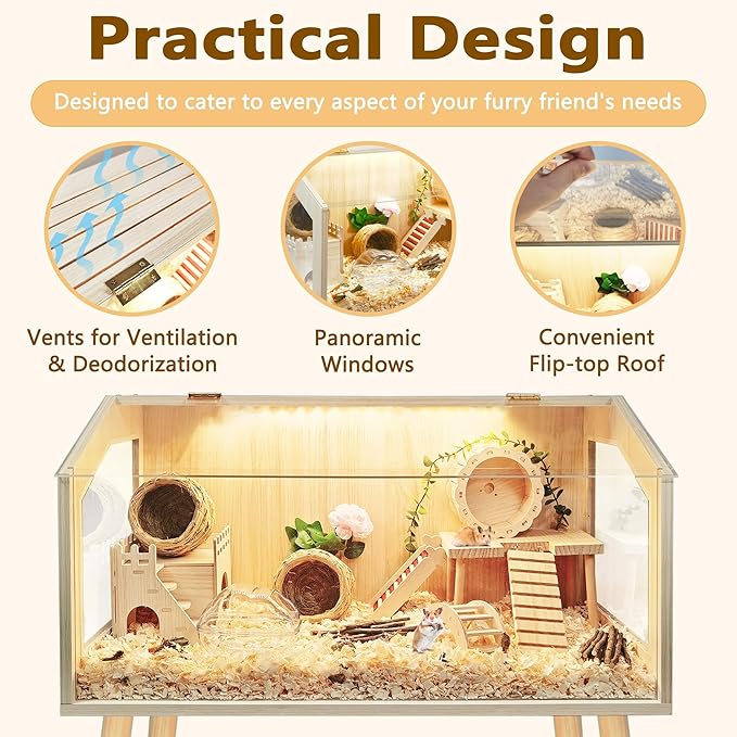 Prolee Hamster Cage with Legs, Guinea Pig Cages Chew Proof, Hamster House, Hamster Cages and Habitats with Lockable Design, 32" L x 16" W x 40" H