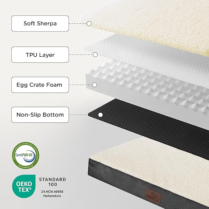 Bedsure Dog Beds Large Sized Dog - Comfy Flat Pet Beds with Removable Washable Cover, Orthopedic Egg Crate Foam Puppy Mat, Suitable for Pet Up to 65 lbs