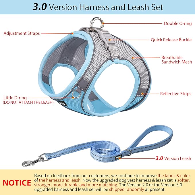 AIITLE Escape Proof Dog Harness - Step in Adjustable Dog Harness No Choke Over with Breathable Mesh and Quick-Release Buckle for Summer- Outdoor Walking, Camping, Training for Medium Dogs Blue XL