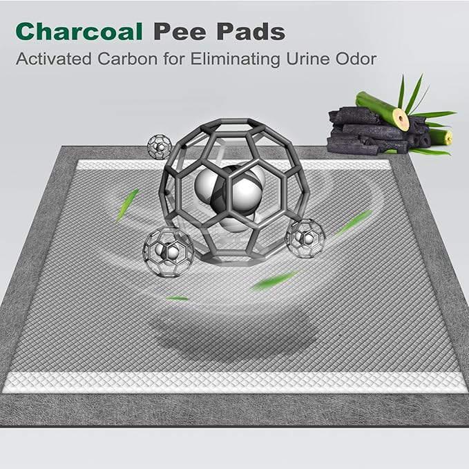MIZOK Dog Pee Pads 28×30in Extra Large Charcoal, Puppy Pads with Adhesive Tabs, Ultra Odor-Control Absorbent Wee Wee Pads for Dogs Heavy Duty Leak-Proof Black, Disposable (30 Counts)