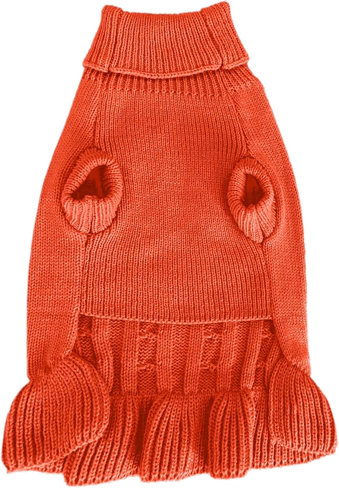 CHBORCHICEN Small Dog Sweaters Knitted Pet Cat Warm Dog Sweatshirt Winter Clothes Kitten Puppy Sweater (XS, Dress-Orange)