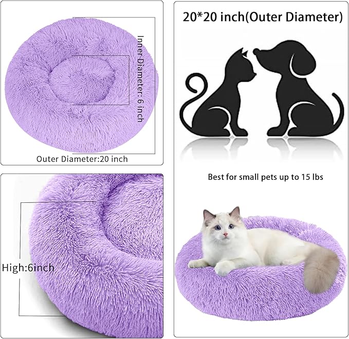 Nisrada Dog Bed for Small Medium Large Dogs, 20 inch Calming Dogs Bed, Washable-Round Cozy Soft Pet Bed for Puppy and Kitten with Slip-Resistant Bottom