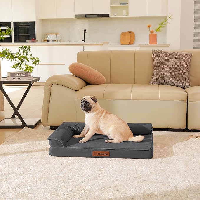 Orthopedic Dog Bed Medium Size Dog, Inch Memory Foam Pet Bed for Small and Medium Dogs, Removable and Washable Microsuede Cover, TPU Waterproof Liner, Nonskid Bottom, 30x20x6 Inches, Dark Grey