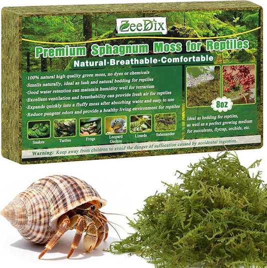 ZeeDix 8 oz Sphagnum Moss for Reptiles,12 qt Natural Hermit Crabs Moss Reptile Bedding Terrarium Substrate for Leopard Gecko Tortoise Lizard Ball Python Snakes Hermit Crab Habitat