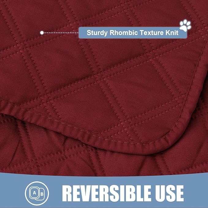 Smiry Waterproof Dog Bed Cover Pet Blanket, Soft Washable Dog Blanket for Furniture Bed Couch Sofa Reversible, Checkered (40"x70", Wine Red/Wine Red)