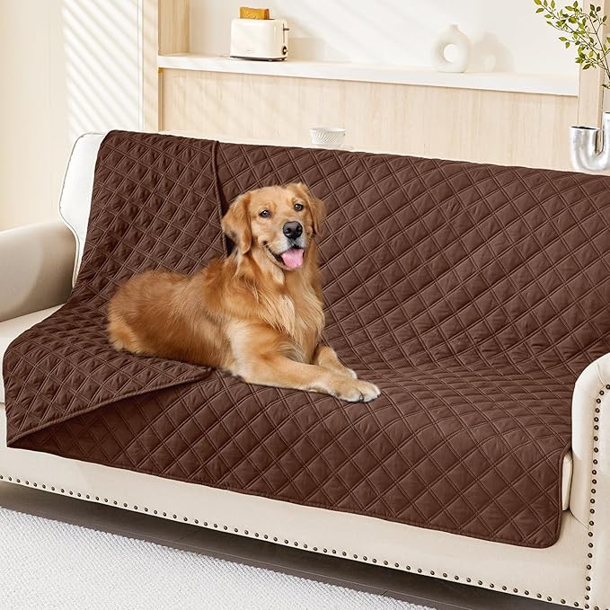 Smiry Waterproof Dog Bed Cover Pet Blanket, Soft Washable Dog Blanket for Furniture Bed Couch Sofa Reversible, Checkered (68"x82", Brown/Brown)