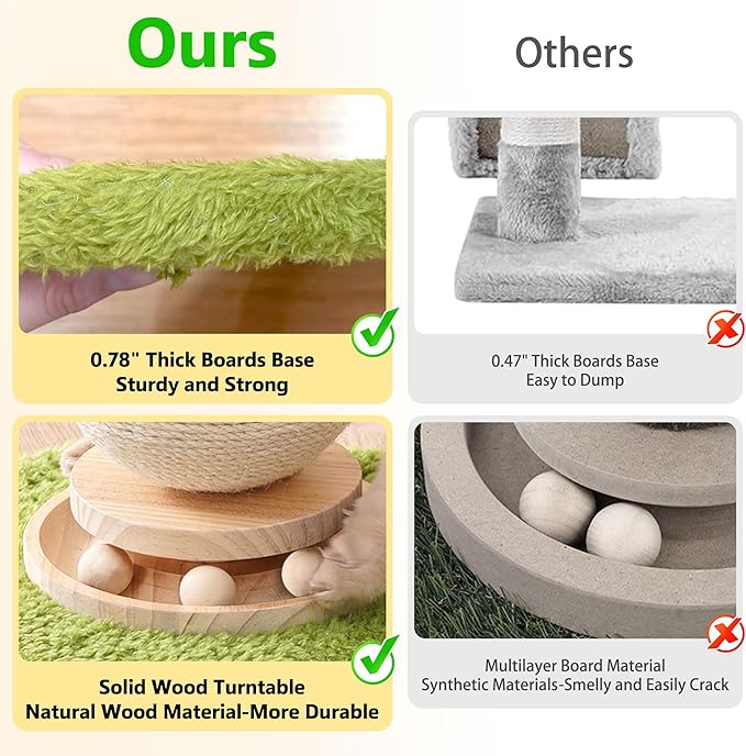 Mushroom Cat Scratching Post Cat Tree, 21.5‘’ H Cute Cat Scratcher Tower with Durable Solid Wood Turntable Toy, Lemon Yellow Mushroom Scratch Post Cat Sisal Scratcher with Catnip for Indoor Cats