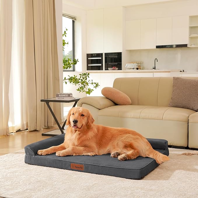 Orthopedic Dog Beds Large Sized Dog, Memory Foam Pet Bed for Large Dogs, Removable and Washable Microsuede Cover, TPU Waterproof Liner, Nonskid Bottom, 44x32x6 Inches, Dark Grey