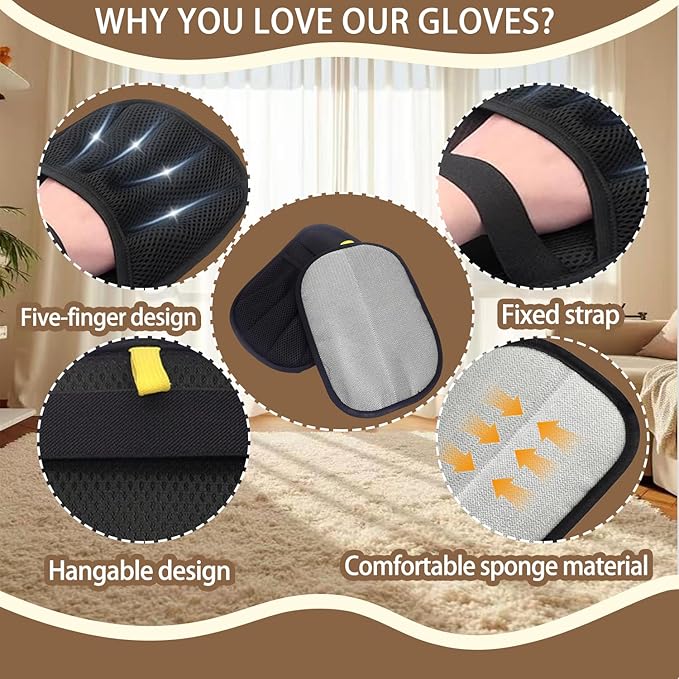 Pet Hair Remover Glove - Reusable Electrostatic Five-Finger Gloves for Cat/Dog Hair Removal on Furniture, Carpet & Clothes (1PCS)
