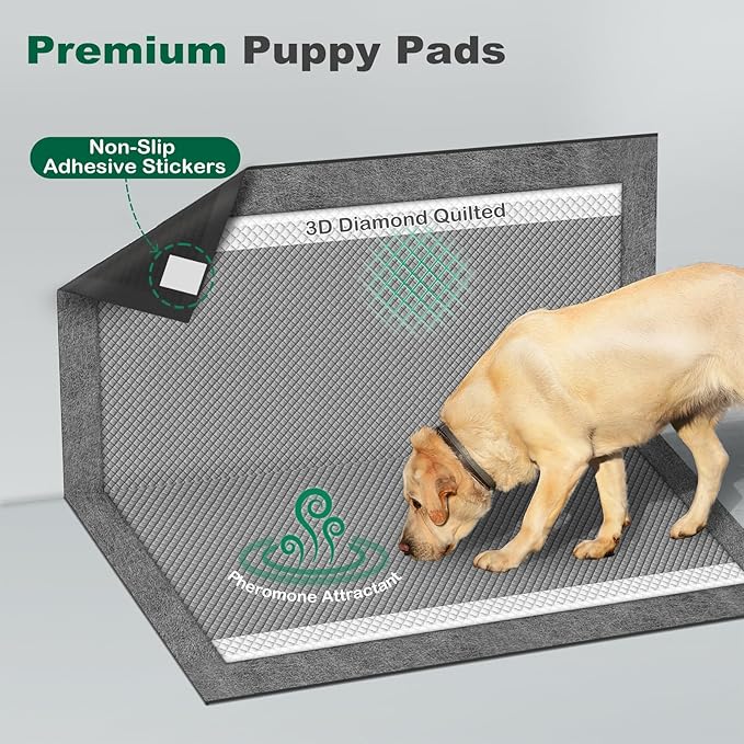 MIZOK Dog Pee Pads 28×30in Extra Large Charcoal, Puppy Pads with Adhesive Tabs, Ultra Odor-Control Absorbent Wee Wee Pads for Dogs Heavy Duty Leak-Proof Black, Disposable (30 Counts)