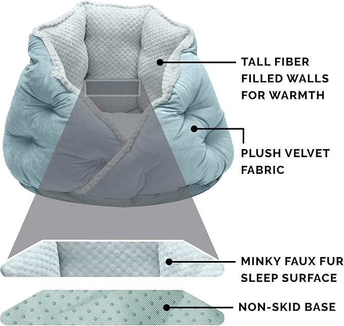 Furhaven 18" Round Pet Bed for Indoor Cats & Small Dogs, 100% Washable, For Pets Up to 14 lbs - Minky Plush & Velvet Hug Bed - Aquamarine, 18-inch