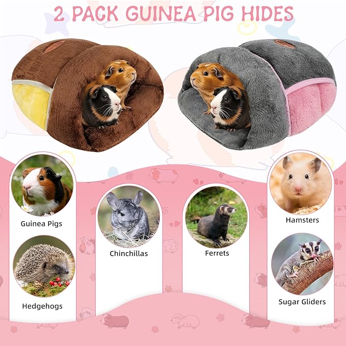 YUEPET 2 Pack Guinea Pig Hideout Portable Guinea Pig Pocket Bedding Cozy Cuddle Sack Snuggle Bag Bunny Bed for Small Animals Hamster Ferret Hedgehog Chinchilla Rabbit Cage Accessories (Grey+Brown)