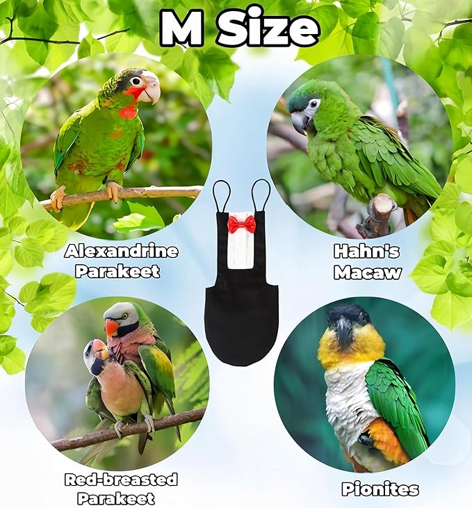 Bird Diapers Bird Harness Tuxedo Flight Suits with 80in Flying Leash Parrot Nappy with Waterproof Inner Layer Urine Wet Suite for Cockatiel Conure Parakeet Macaw Budgie-Black,M
