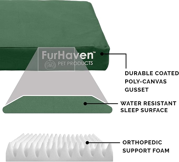 Furhaven Water-Resistant Orthopedic Dog Bed for Large/Medium Dogs w/ Removable Washable Cover, For Dogs Up to 55 lbs - Indoor/Outdoor Logo Print Oxford Polycanvas Mattress - Forest, Large