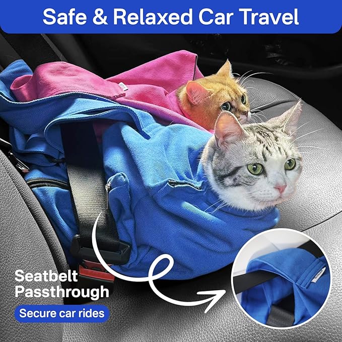 Cat Carrier Pouch, Bonding Care & Stress-Free Calm, Soft Cat Carrier Bag for Adult Cats 10–20 lbs, Restraint Bag for Vet Visits, Grooming & Everyday Care – Klein Blue