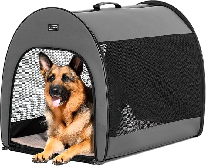 PETSFIT Soft Dog Crate, Dog Crate Travel - 30 Inch Lightweight, Roomy, Easy to Set Up, Sturdy Portable Dog Kennel with Thick Mat, Grey
