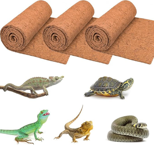 ZeeDix 3 Rolls Reptile Carpet, 24 x 48 inches Natural Coconut Fiber Liner Mat Flooring Accessories for Reptile Tank - Bearded Dragon Tortoise Lizard Turtle Snake Leopard Gecko Substrate Bedding