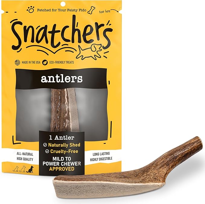 Snatchers Split Elk Antlers for Dogs – Long Lasting Dog Chews and Dog Toys for Aggressive Chewers, Naturally Shed Deer Antlers for Dogs Processed in The USA, No Additives (Extra Large, 8-9", 1 Count)