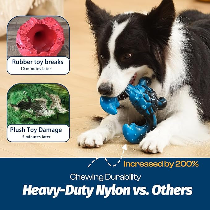 Indestructible Dog Chew Toy for Aggressive Chewers – Durable Nylon Crab Shape, Bacon Flavor, Treat Dispensing Chew Toy for Large Dogs, Teeth Cleaning & Anxiety Relief