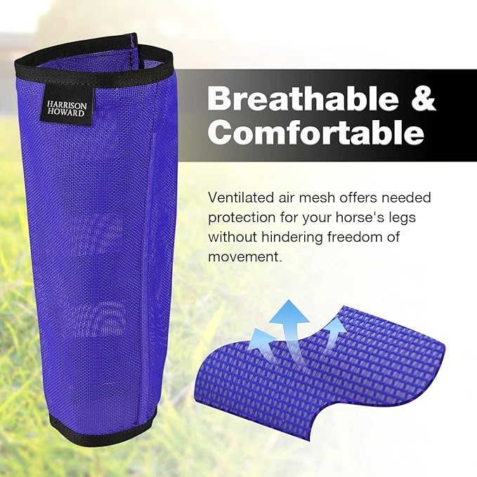 Harrison Howard Loose Fitting Fly Boots UV-Protective Extra Tough Mesh Ventilated Four Fasteners Stay-on Design Protect Horse Legs & Stomp-Reducing Set of 4 Deep Navy Small