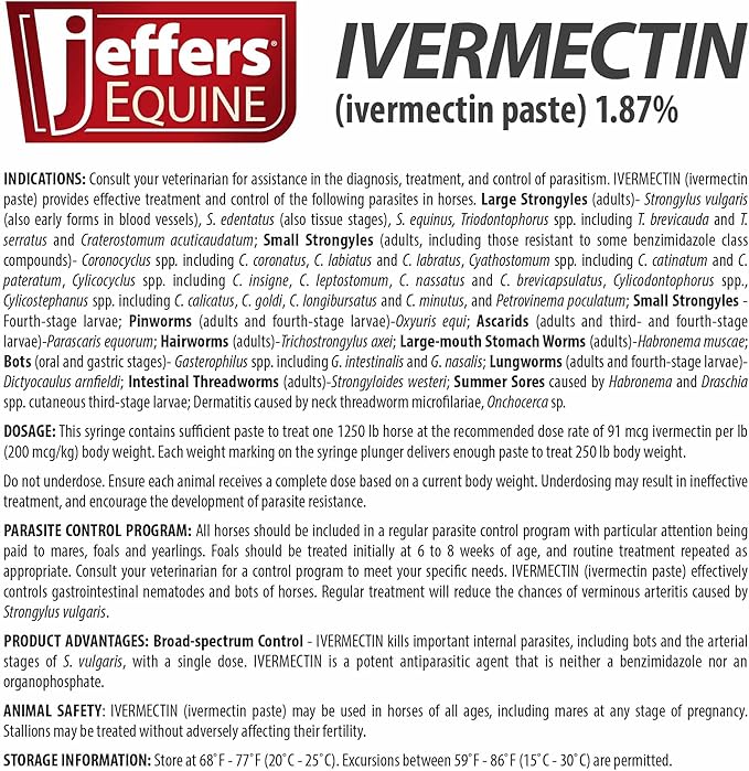 Jeffers Ivermectin Gel Dewormer for Horses - Apple Flavored, Broad Spectrum Dewormer Paste - Effective Parasite Control for Worms, Pinworms, Bots & More - Safe for Equine of All Ages- 6 Pack