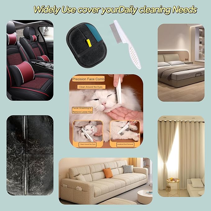 Pet Hair Removal Glove for Grooming & Deshedding, Reusable Electrostatic Dog Cat Brush Mitt for Furniture Car Seats Couch - Soft Lint-Free Microfiber Hair Remover