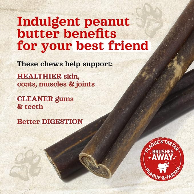 Natural Farm Peanut Butter Flavor Collagen Sticks for Dogs (6 Inch, 15 Pack), Long-Lasting Beef Collagen Sticks, Rawhide Alternative Chews with Chondroitin & Glucosamine, Low-Fat Dental Treats