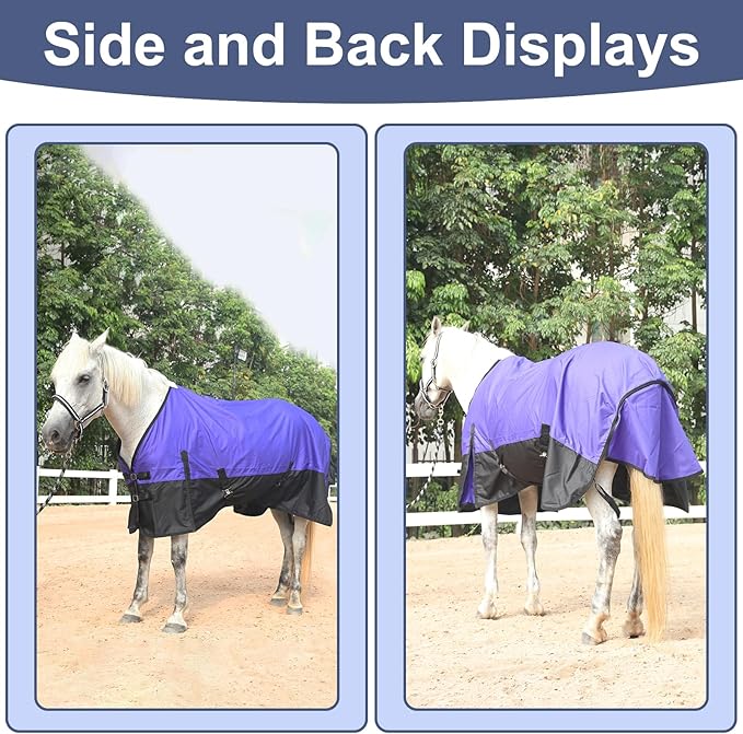600 Denier Rip-Stop Horse Rain Sheet Lightweight Waterproof and Breathable Turnout Horse Blanket (No Fill) Violet/Black 81