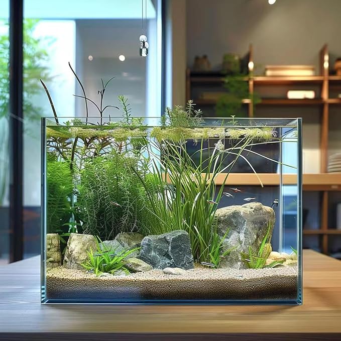 3 Gallon Glass Fish Tank, Easy to Maintain Small Aquarium for Betta/Goldfish/Snails/Shrimp and Aquatic Planting.