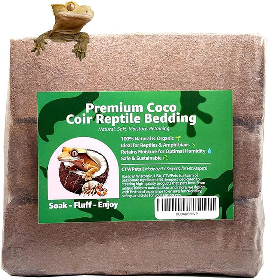 Reptile Coco Coir Bedding – Compressed Coconut Fiber Substrate for Reptiles, Amphibians, and Terrariums (4.2LB)