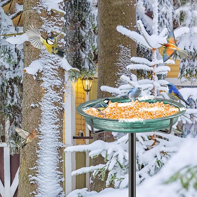 Bird Baths for Outdoors, Detachable Birdbaths for The Garden Clearance, Heavy Duty Freestanding Bird Baths, Bird Bath Bowl Spa & Birdfeeder with Metal Stake Stand (Retro Green)