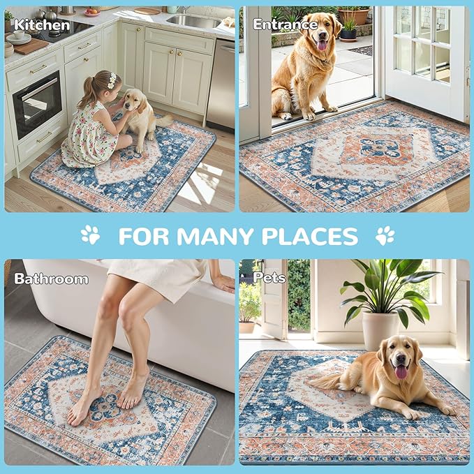 Lahome Super Absorbent Washable Pee Pads for Dogs - Secure Floor Protection - Non-Slip, Leakproof Reusable Pads for Training, Crates & Playpens (2 Pack, 36"x36", Beige Blue)