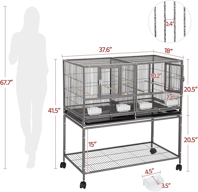 Topeakmart 3 Pack Divided Breeder Parakeet Canary Lovebird Finch Budgie Bird Cages W/Rolling Stand