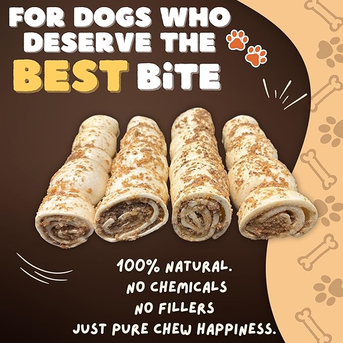 Woofley's 10-12" Bully Dusted Beef Cheek Roll - (5 Count)- Beef Cheek Rolls for Dogs - Long Lasting Natural Dog Chews