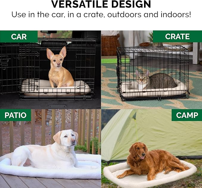 FurHaven Dog Bed for Extra Small Dogs & Cats, Bolster Crate Pad with Soft Supportive Base for Carriers & Kennels, Machine Washable, Extra Small, Sherpa Fleece, Cream